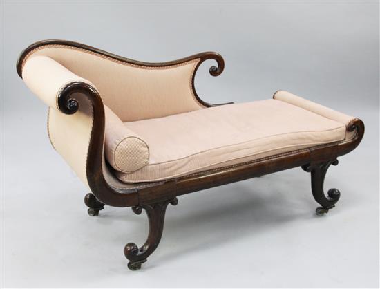 An unusual small early 19th century rosewood chaise longue, 4ft 4in. x 1ft 9in. x 2ft 8in.